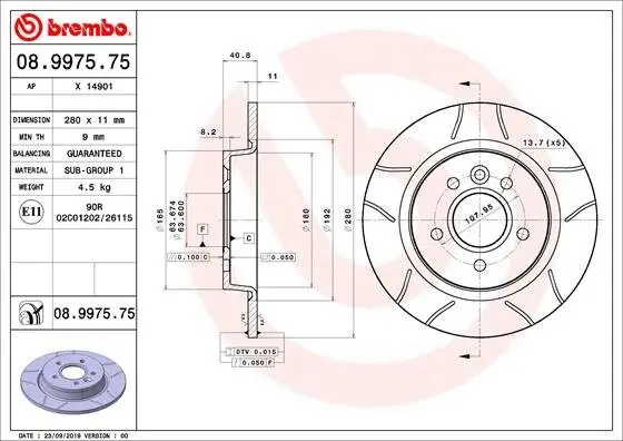 Bremsscheibe BREMBO 08.9975.75