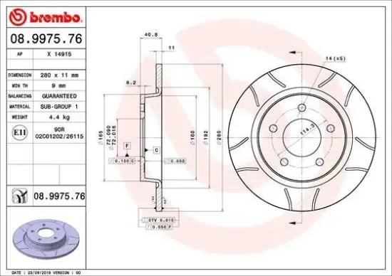 Bremsscheibe Hinterachse BREMBO 08.9975.76 Bild Bremsscheibe Hinterachse BREMBO 08.9975.76