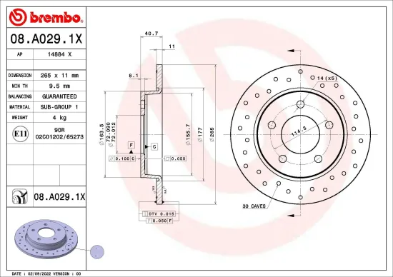 Bremsscheibe Hinterachse BREMBO 08.A029.1X Bild Bremsscheibe Hinterachse BREMBO 08.A029.1X