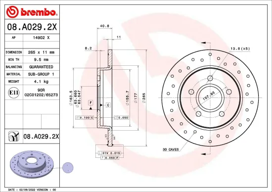 Bremsscheibe Hinterachse BREMBO 08.A029.2X Bild Bremsscheibe Hinterachse BREMBO 08.A029.2X
