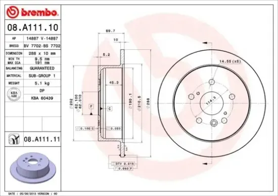 Bremsscheibe Hinterachse BREMBO 08.A111.11 Bild Bremsscheibe Hinterachse BREMBO 08.A111.11