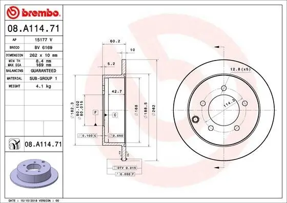 Bremsscheibe Hinterachse BREMBO 08.A114.71