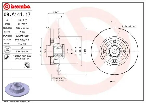 Bremsscheibe BREMBO 08.A141.17