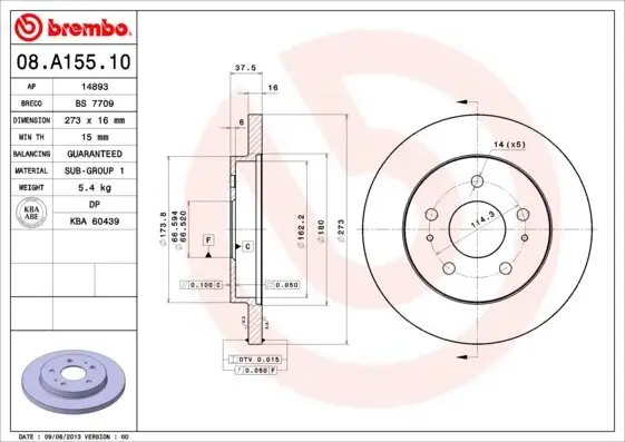 Bremsscheibe Vorderachse BREMBO 08.A155.10