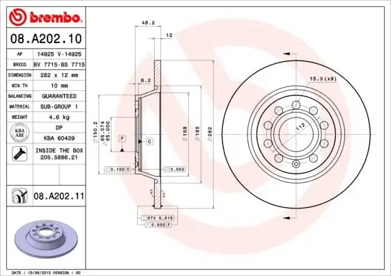 Bremsscheibe Hinterachse BREMBO 08.A202.11