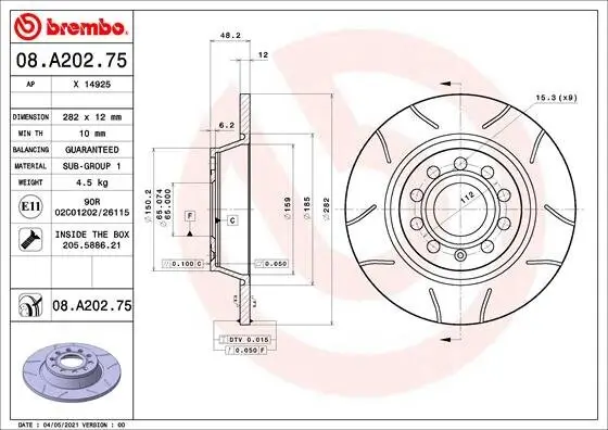 Bremsscheibe Hinterachse BREMBO 08.A202.75