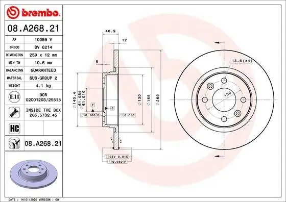 Bremsscheibe BREMBO 08.A268.21