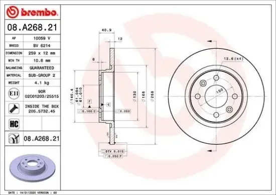 Bremsscheibe BREMBO 08.A268.21 Bild Bremsscheibe BREMBO 08.A268.21