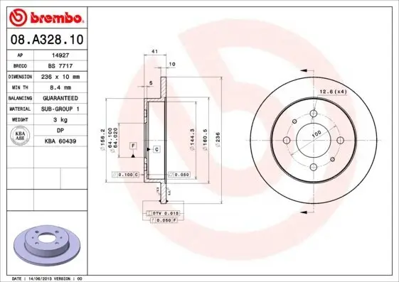 Bremsscheibe Hinterachse BREMBO 08.A328.10