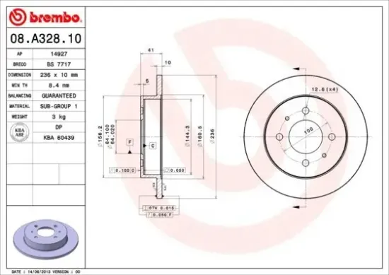 Bremsscheibe Hinterachse BREMBO 08.A328.10 Bild Bremsscheibe Hinterachse BREMBO 08.A328.10