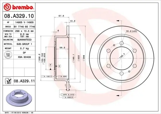 Bremsscheibe Hinterachse BREMBO 08.A329.11
