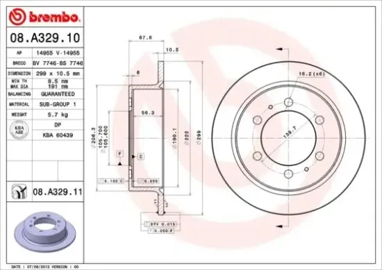 Bremsscheibe Hinterachse BREMBO 08.A329.11 Bild Bremsscheibe Hinterachse BREMBO 08.A329.11