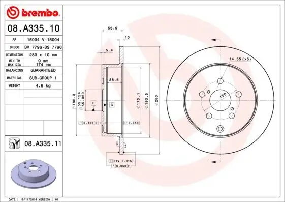 Bremsscheibe BREMBO 08.A335.11