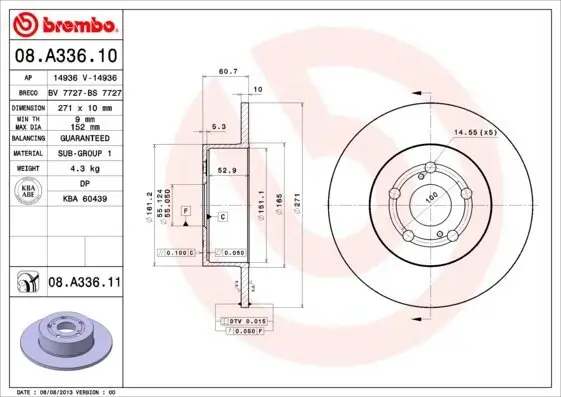 Bremsscheibe Hinterachse BREMBO 08.A336.11