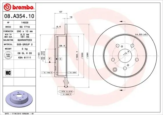 Bremsscheibe Hinterachse BREMBO 08.A354.10
