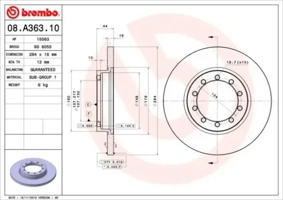 Bremsscheibe Hinterachse BREMBO 08.A363.10 Bild Bremsscheibe Hinterachse BREMBO 08.A363.10