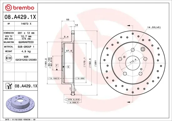Bremsscheibe Hinterachse BREMBO 08.A429.1X Bild Bremsscheibe Hinterachse BREMBO 08.A429.1X