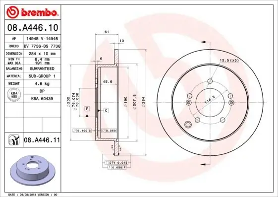 Bremsscheibe Hinterachse BREMBO 08.A446.11