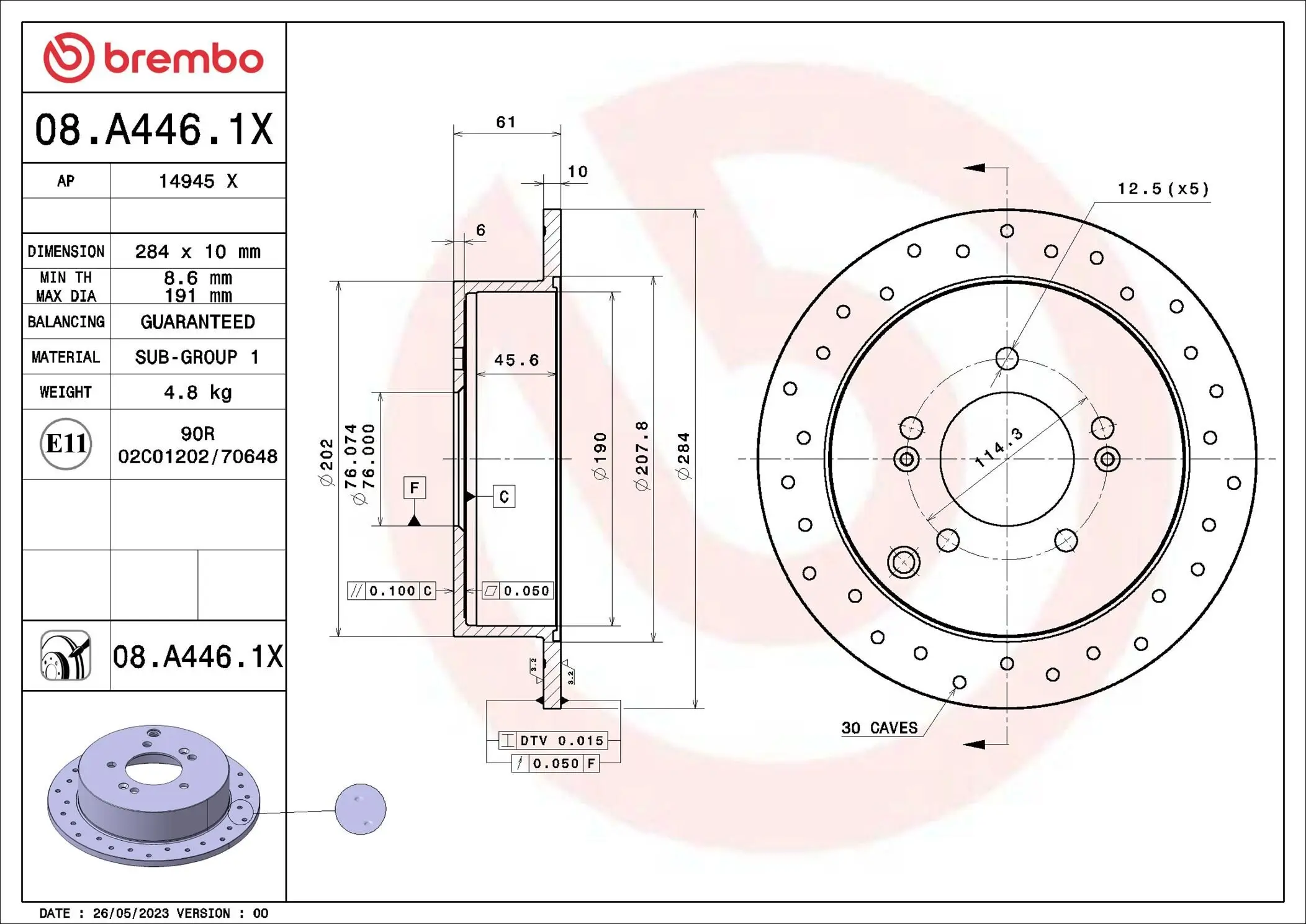 Bremsscheibe BREMBO 08.A446.1X