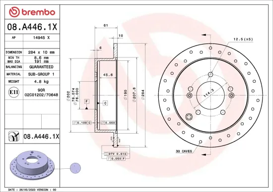 Bremsscheibe BREMBO 08.A446.1X Bild Bremsscheibe BREMBO 08.A446.1X