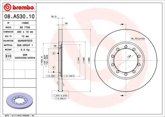 Bremsscheibe Hinterachse BREMBO 08.A530.10