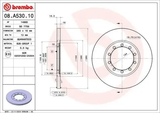 Bremsscheibe Hinterachse BREMBO 08.A530.10 Bild Bremsscheibe Hinterachse BREMBO 08.A530.10