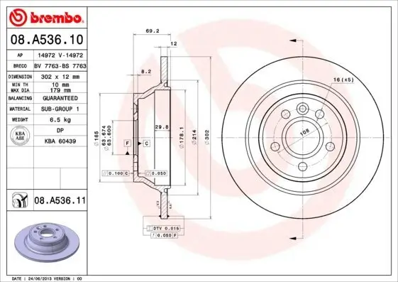 Bremsscheibe BREMBO 08.A536.11