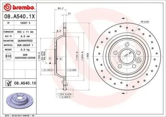 Bremsscheibe Hinterachse BREMBO 08.A540.1X Bild Bremsscheibe Hinterachse BREMBO 08.A540.1X