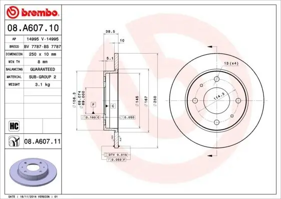 Bremsscheibe BREMBO 08.A607.11