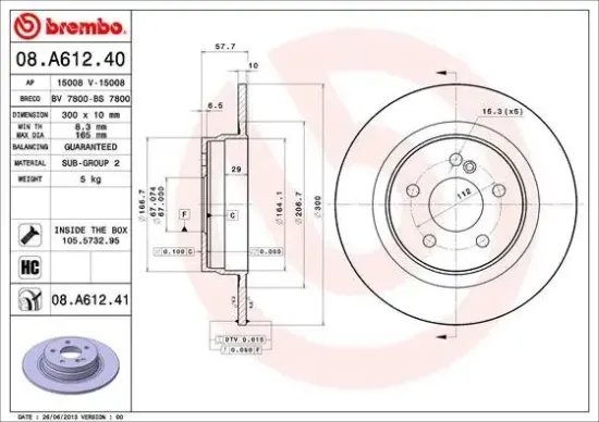 Bremsscheibe Hinterachse BREMBO 08.A612.41 Bild Bremsscheibe Hinterachse BREMBO 08.A612.41