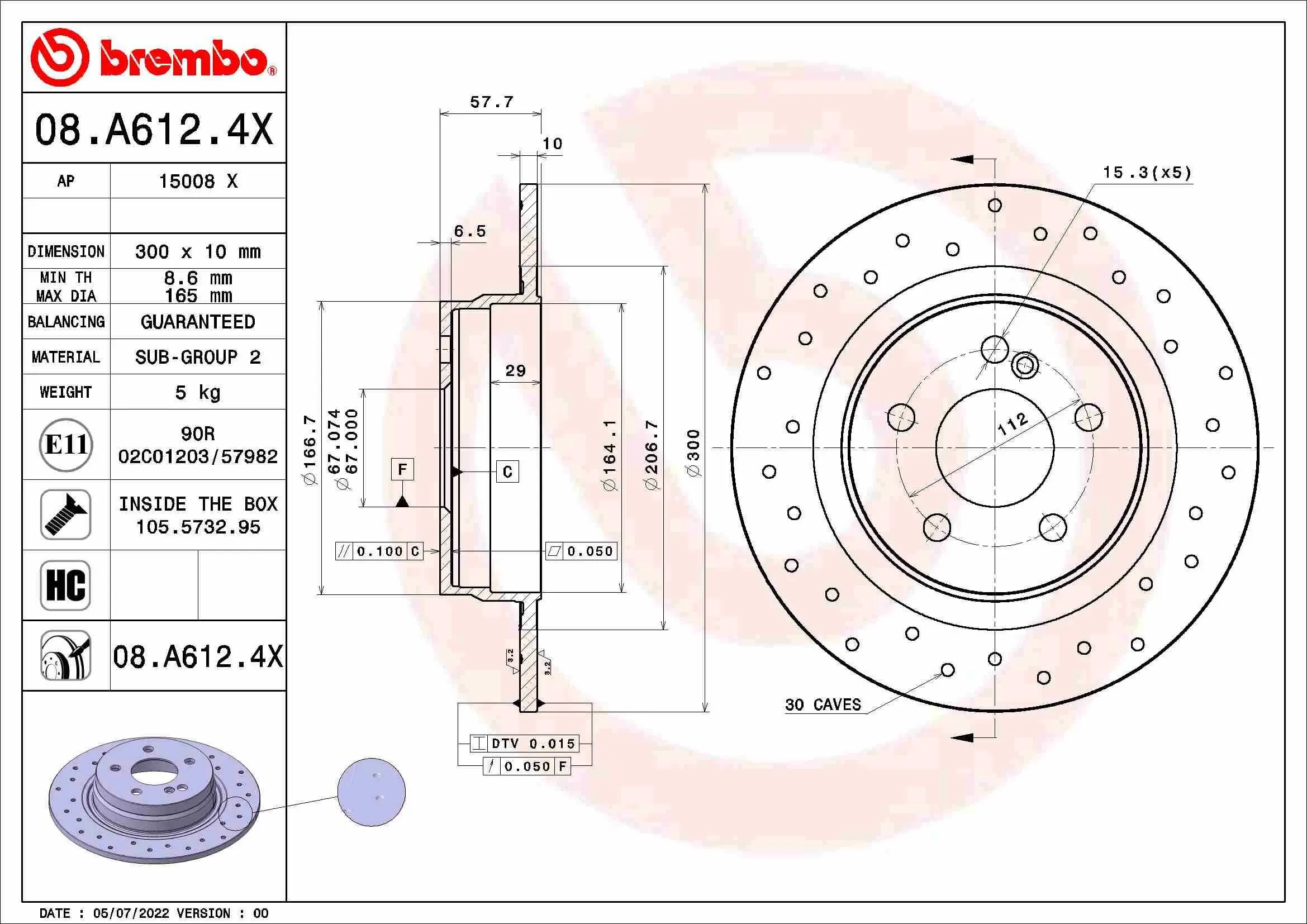 Bremsscheibe BREMBO 08.A612.4X