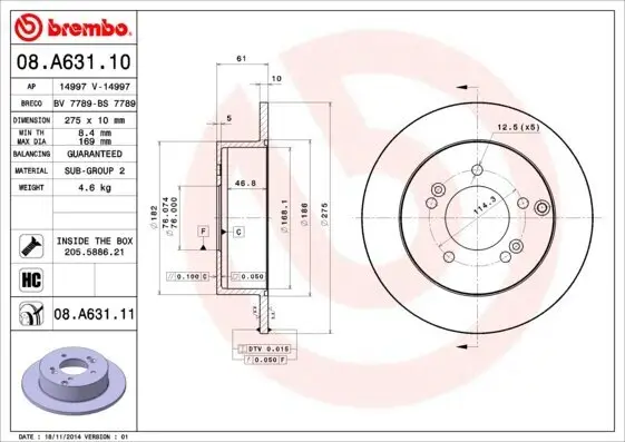 Bremsscheibe Hinterachse BREMBO 08.A631.11