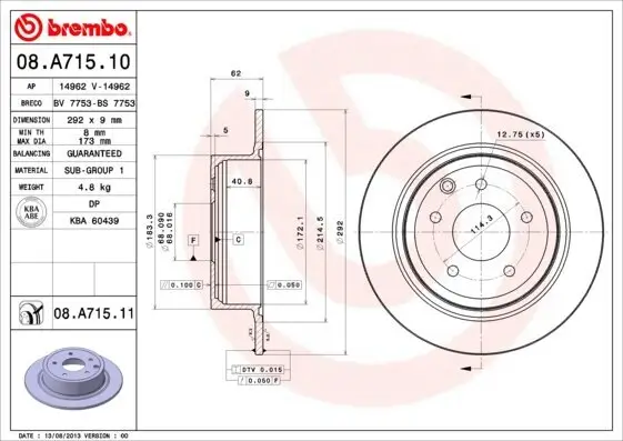 Bremsscheibe Hinterachse BREMBO 08.A715.11