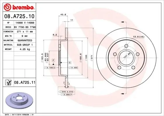 Bremsscheibe BREMBO 08.A725.11