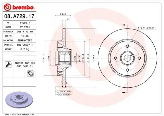 Bremsscheibe BREMBO 08.A729.17