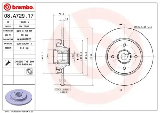 Bremsscheibe BREMBO 08.A729.17 Bild Bremsscheibe BREMBO 08.A729.17