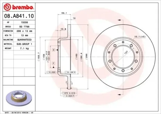 Bremsscheibe BREMBO 08.A841.10 Bild Bremsscheibe BREMBO 08.A841.10