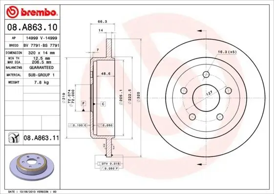 Bremsscheibe Hinterachse BREMBO 08.A863.11