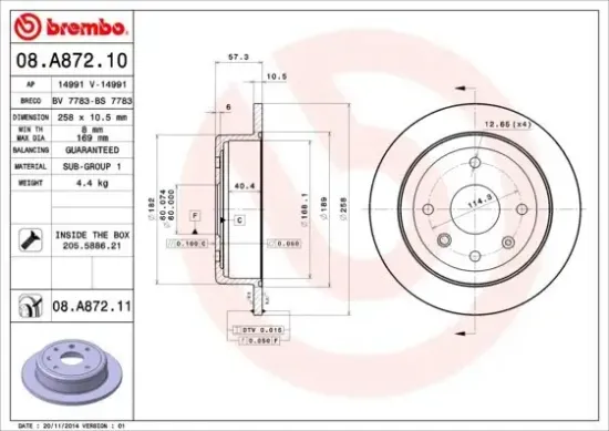 Bremsscheibe BREMBO 08.A872.11 Bild Bremsscheibe BREMBO 08.A872.11