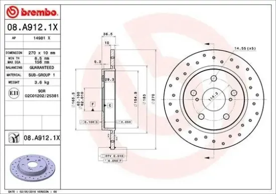 Bremsscheibe Hinterachse BREMBO 08.A912.1X Bild Bremsscheibe Hinterachse BREMBO 08.A912.1X