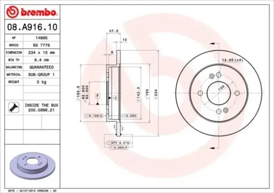 Bremsscheibe BREMBO 08.A916.10 Bild Bremsscheibe BREMBO 08.A916.10