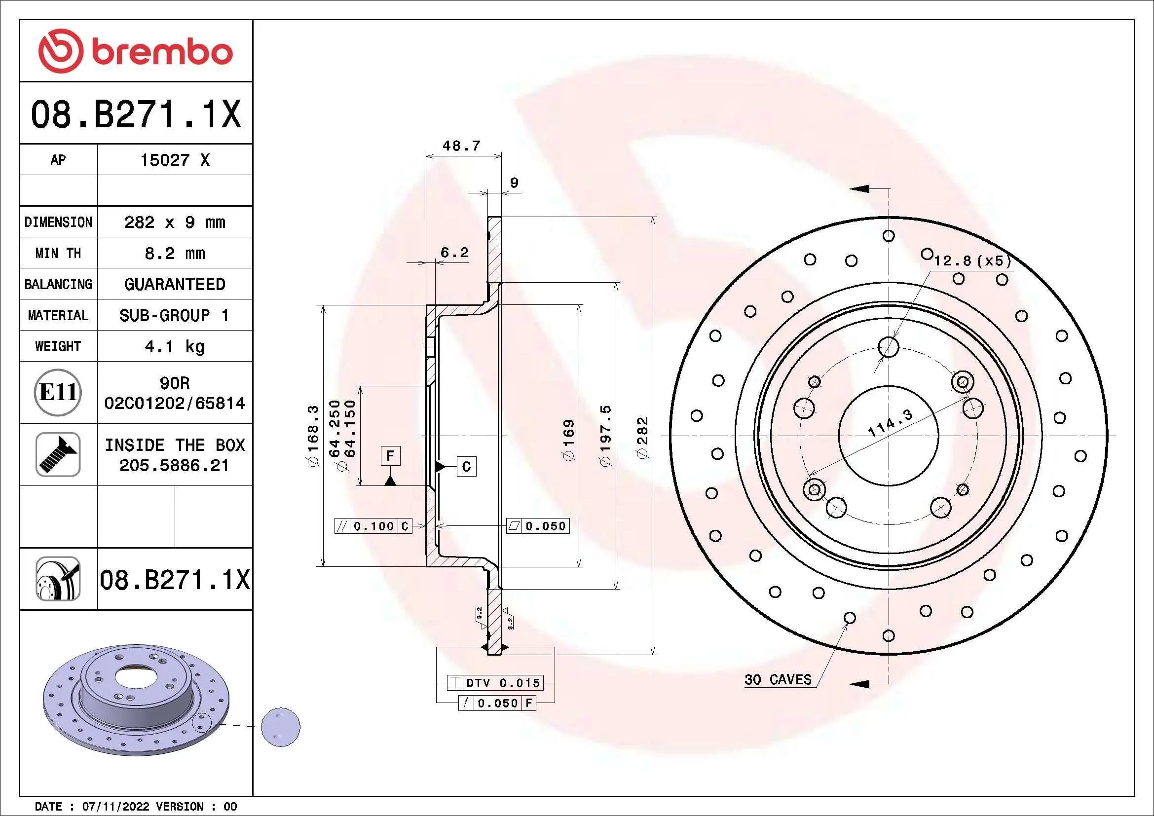 Bremsscheibe Hinterachse BREMBO 08.B271.1X