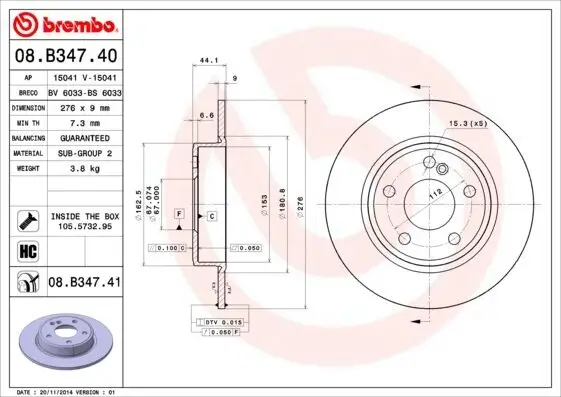 Bremsscheibe BREMBO 08.B347.41