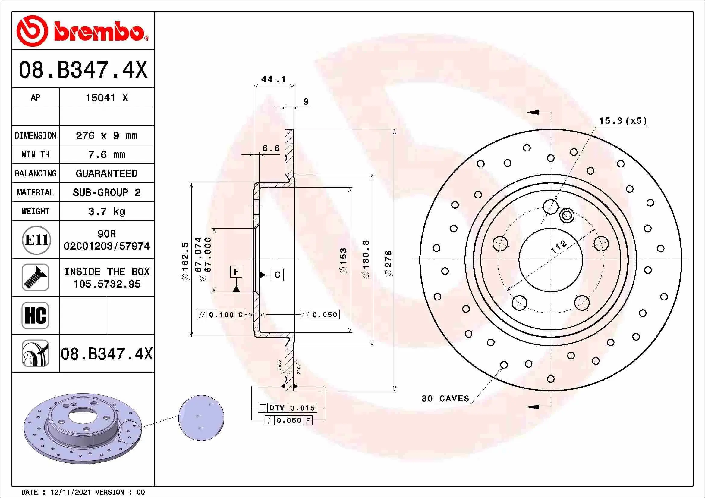 Bremsscheibe Hinterachse BREMBO 08.B347.4X