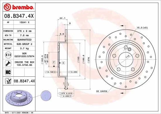 Bremsscheibe Hinterachse BREMBO 08.B347.4X Bild Bremsscheibe Hinterachse BREMBO 08.B347.4X