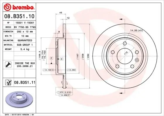 Bremsscheibe BREMBO 08.B351.11