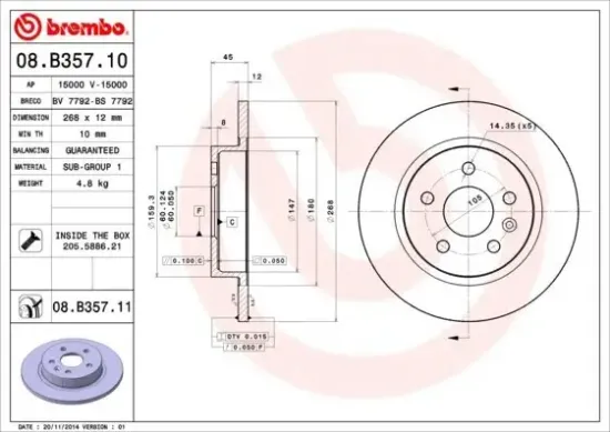 Bremsscheibe Hinterachse BREMBO 08.B357.11 Bild Bremsscheibe Hinterachse BREMBO 08.B357.11