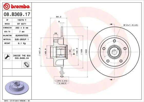 Bremsscheibe BREMBO 08.B369.17