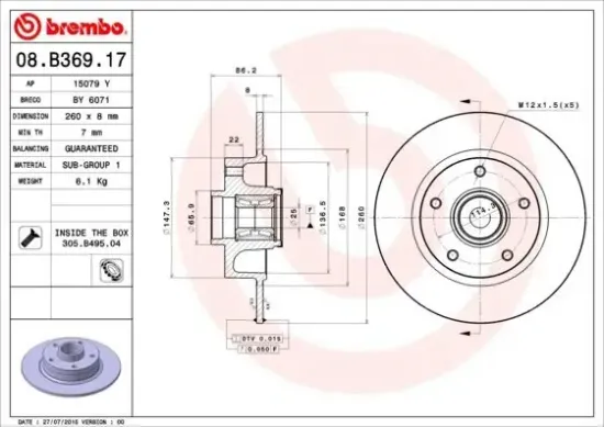 Bremsscheibe BREMBO 08.B369.17 Bild Bremsscheibe BREMBO 08.B369.17