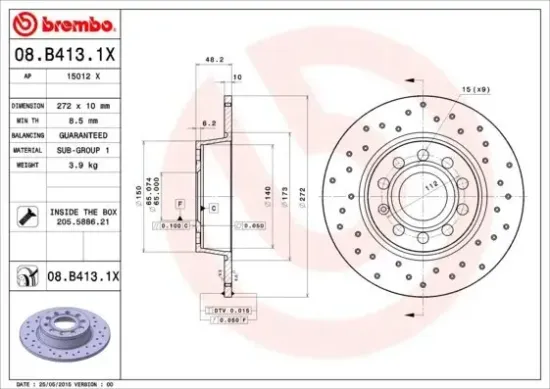 Bremsscheibe BREMBO 08.B413.1X Bild Bremsscheibe BREMBO 08.B413.1X